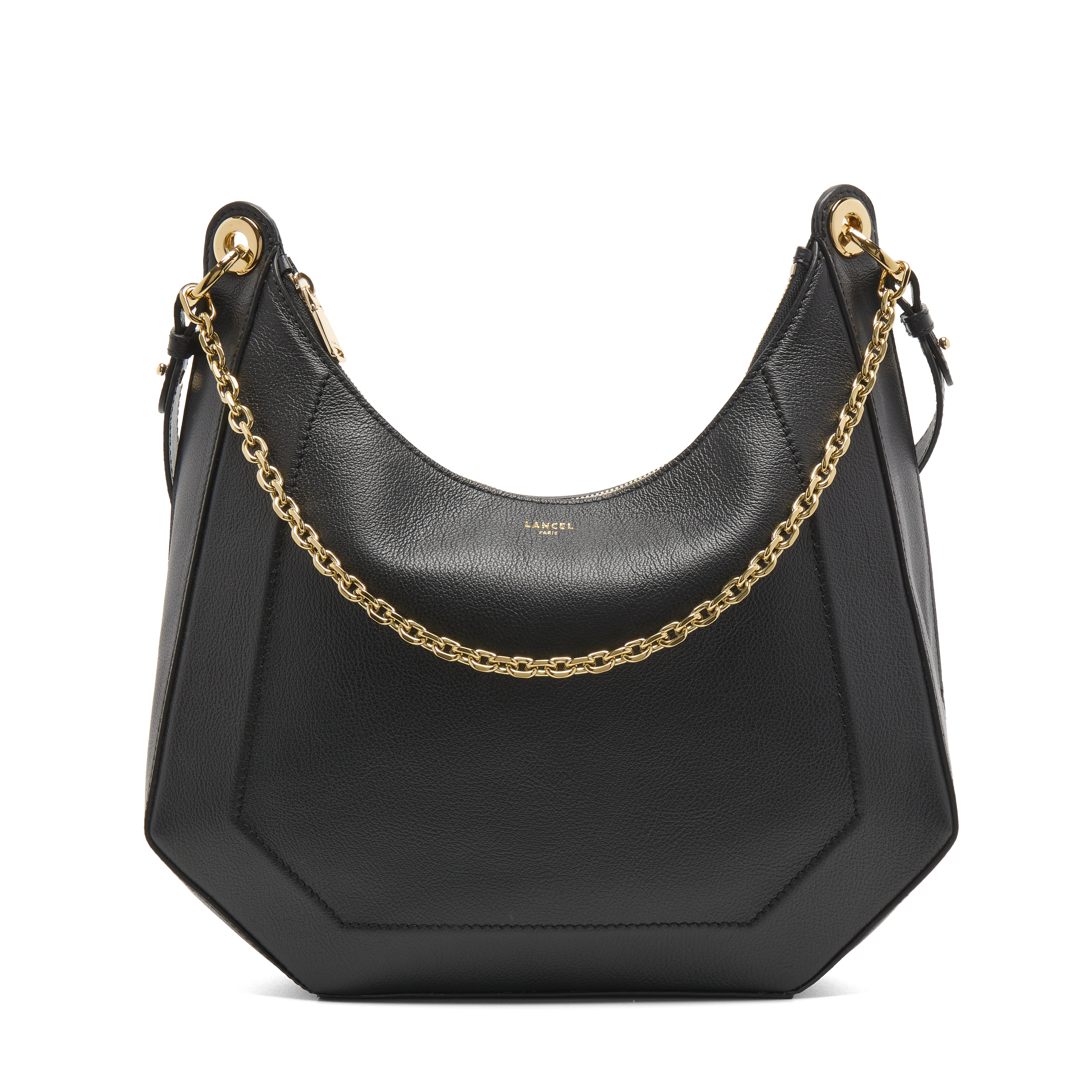 CROISETTE DE LANCEL — L ZIP BAG DOUBLE CARRY— BLACK– Lancel