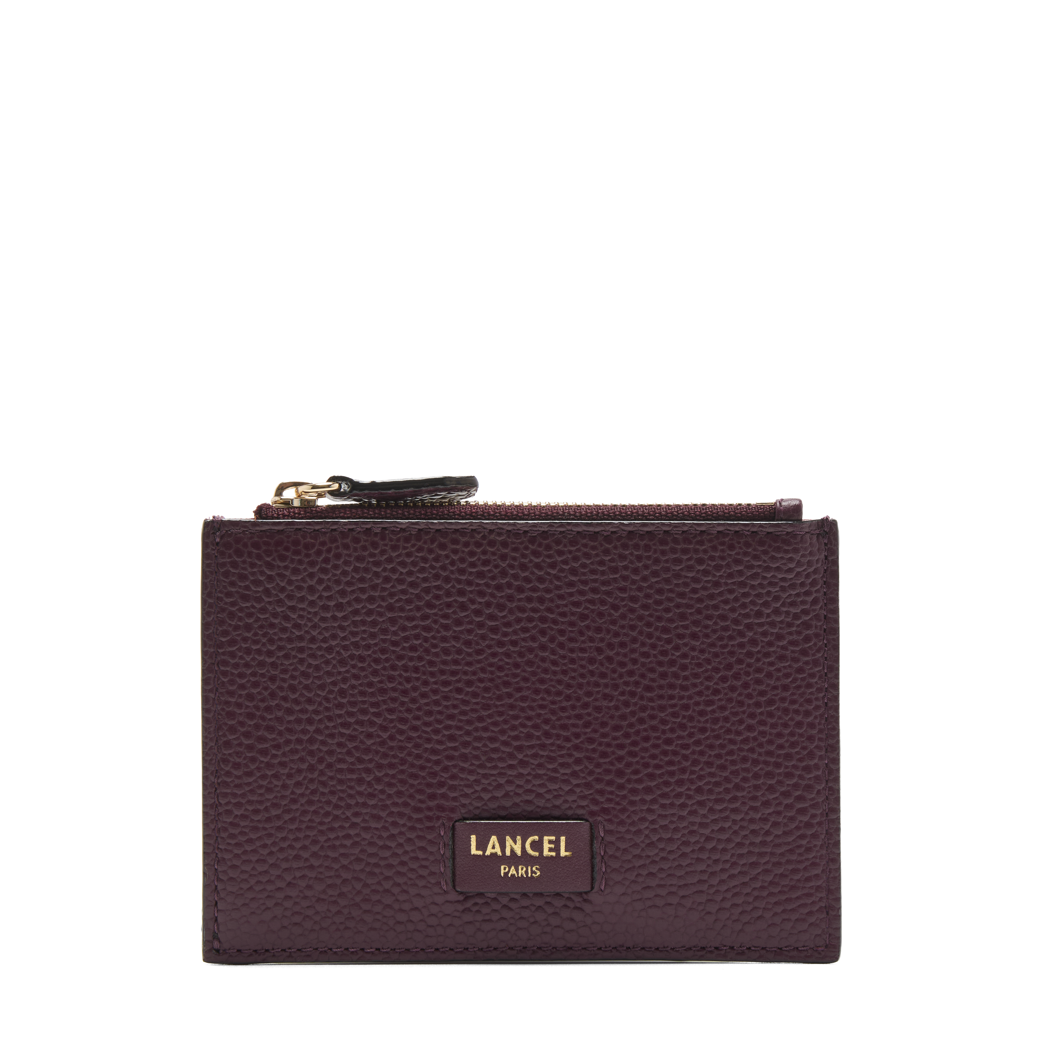 NINON DE LANCEL — L ZIP CARDHOLDER WITH GUSSET— CASSIS / DORE– Lancel