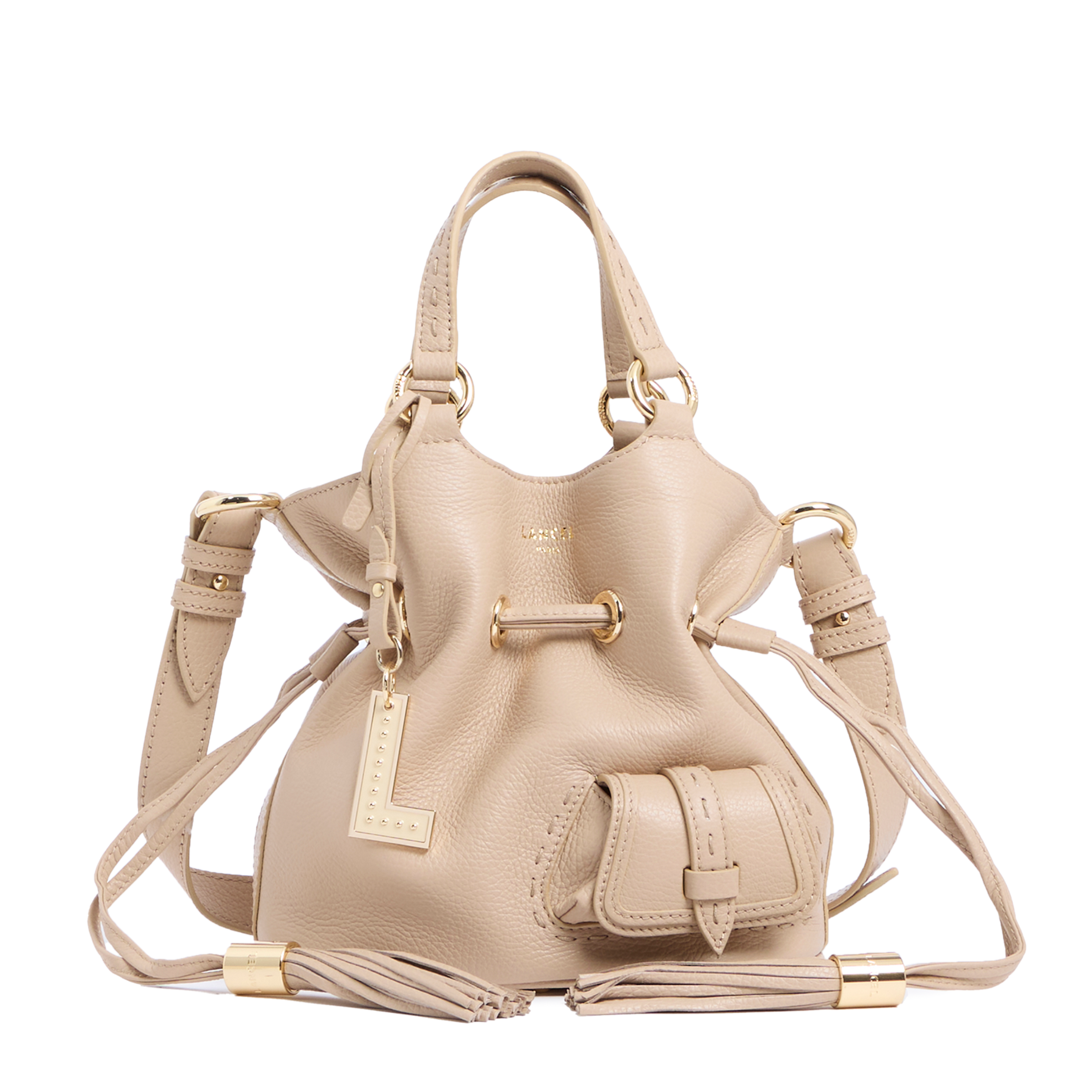 仏LANCEL ジャガードボストンバッグ　ダリ PREMIER FLIRT DE LANCEL — S bucket bag— Cappuccino/Gold– Lancel