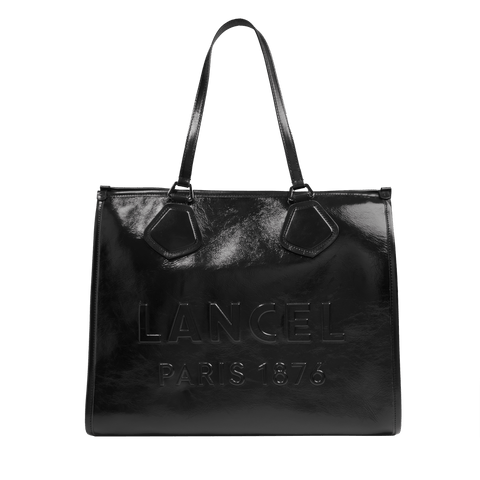 LANCEL TOTE — L ZIP TOTE BAG— BLACK– Lancel