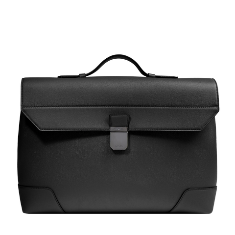 LANCEL　パリス ビジネスバッグ CHARLIE DE LANCEL — SLIM BRIEFCASE W/ FLAP & LOCK— BLACK– Lancel