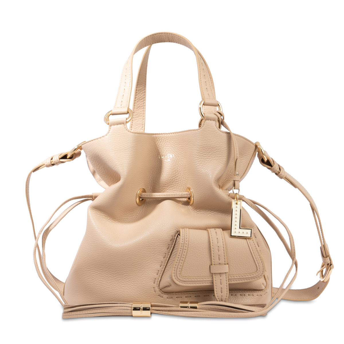 PREMIER FLIRT DE LANCEL — M BUCKET BAG — CAPPUCCINO/GOLD – Lancel
